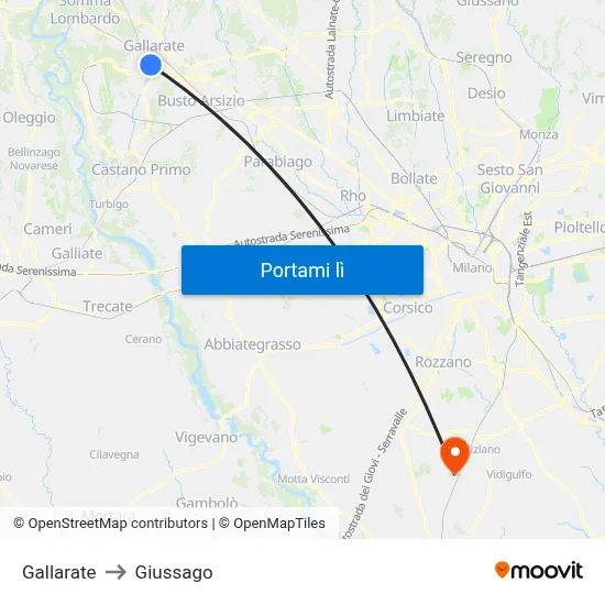 Gallarate to Giussago map