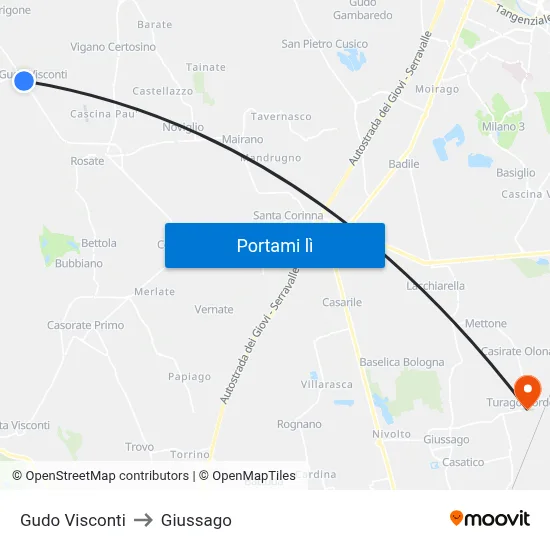 Gudo Visconti to Giussago map