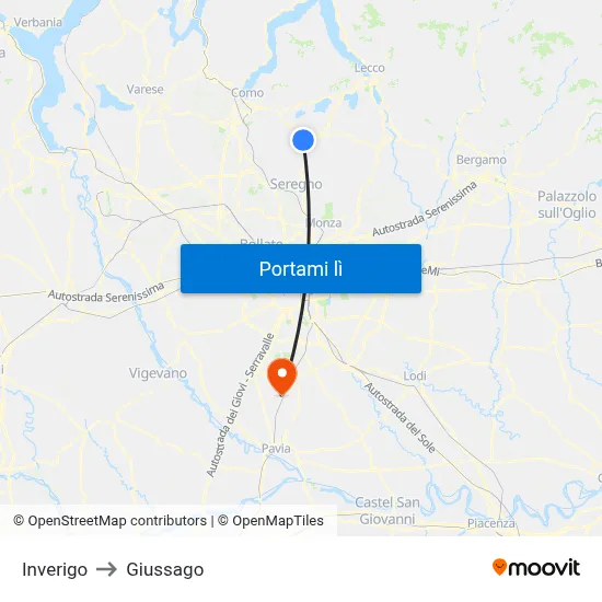 Inverigo to Giussago map