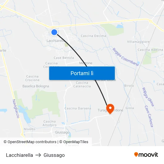 Lacchiarella to Giussago map
