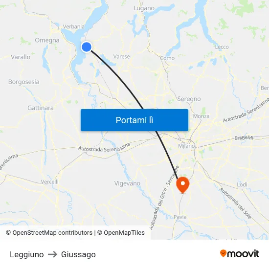 Leggiuno to Giussago map