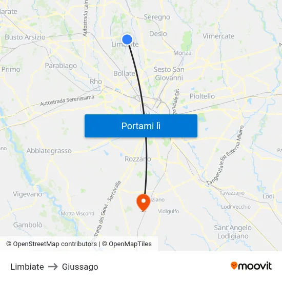 Limbiate to Giussago map