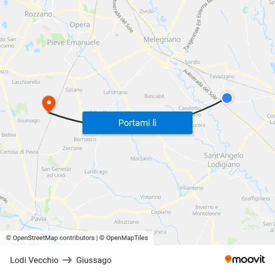 Lodi Vecchio to Giussago map