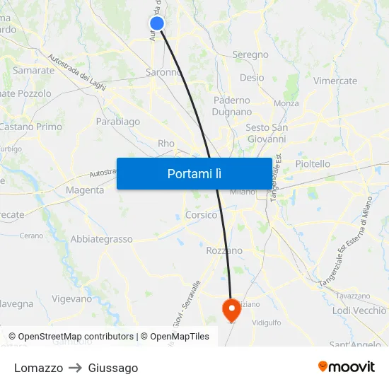 Lomazzo to Giussago map