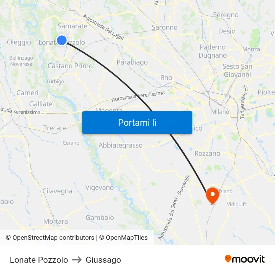 Lonate Pozzolo to Giussago map