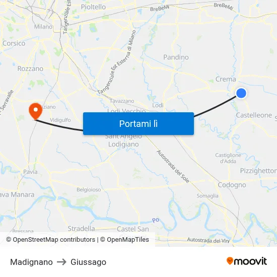 Madignano to Giussago map