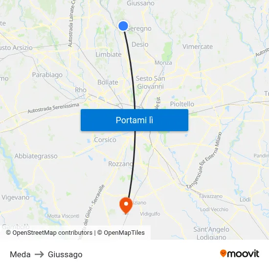 Meda to Giussago map