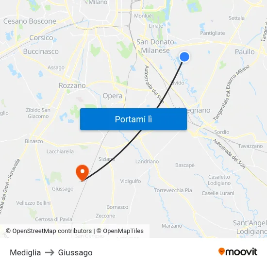 Mediglia to Giussago map