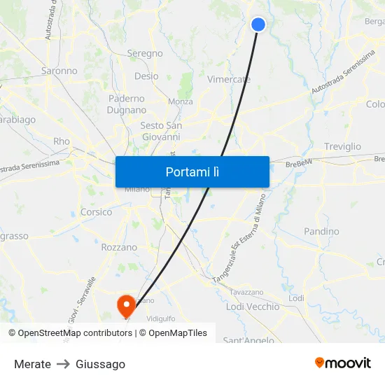 Merate to Giussago map