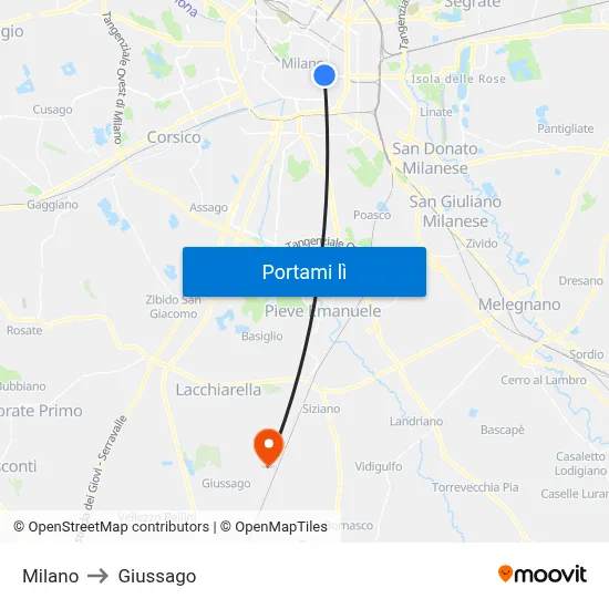 Milano to Giussago map