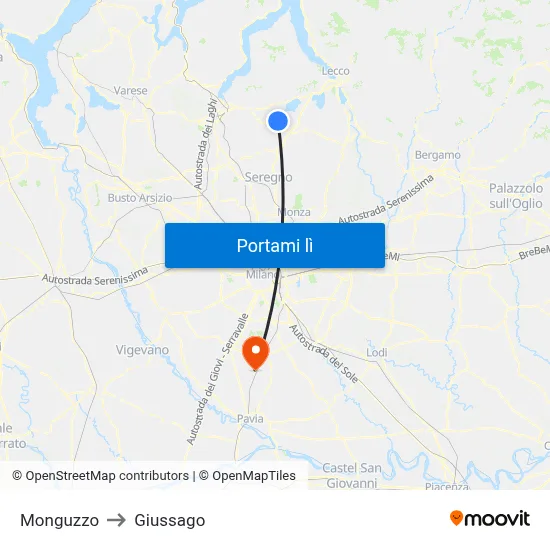 Monguzzo to Giussago map