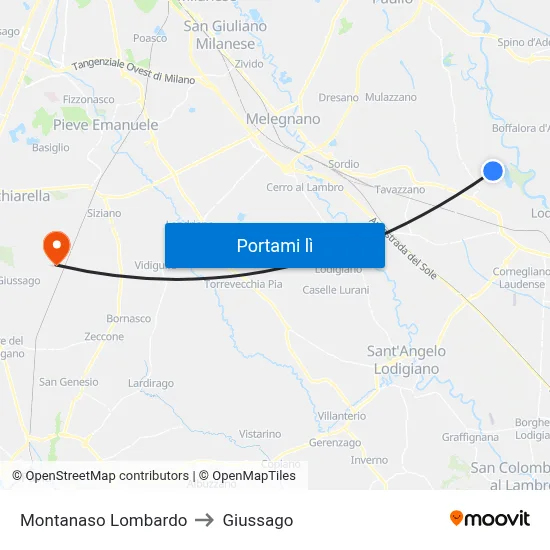 Montanaso Lombardo to Giussago map