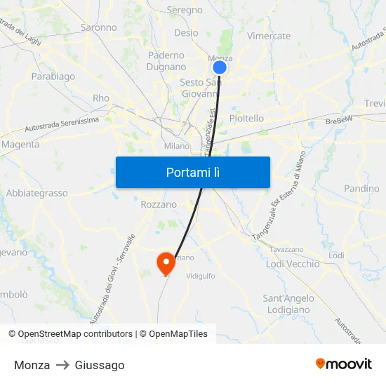 Monza to Giussago map