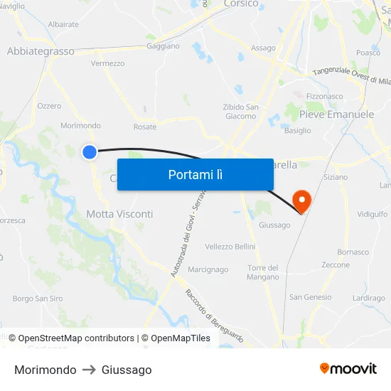 Morimondo to Giussago map