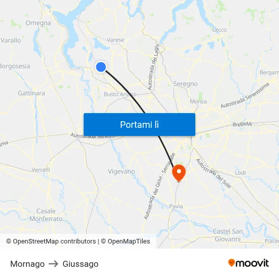 Mornago to Giussago map