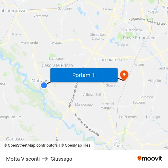 Motta Visconti to Giussago map