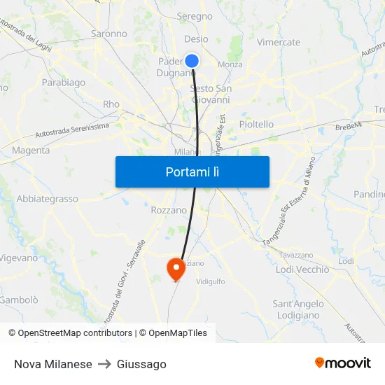 Nova Milanese to Giussago map