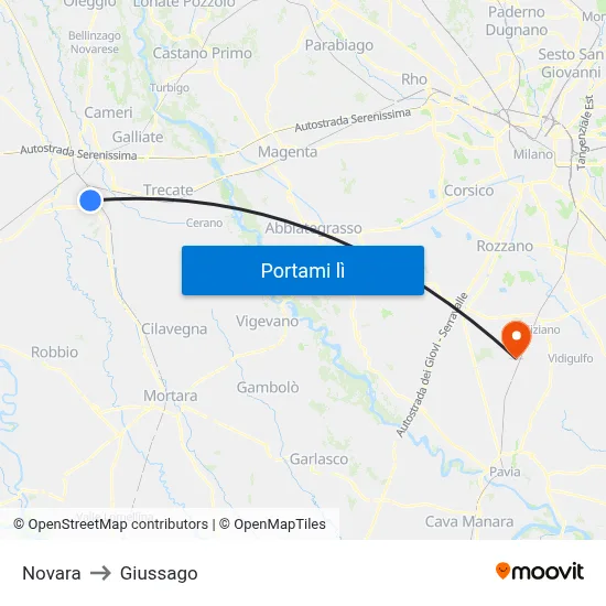 Novara to Giussago map