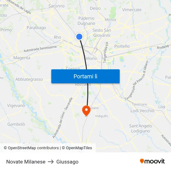 Novate Milanese to Giussago map