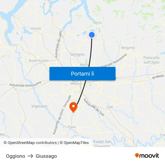 Oggiono to Giussago map