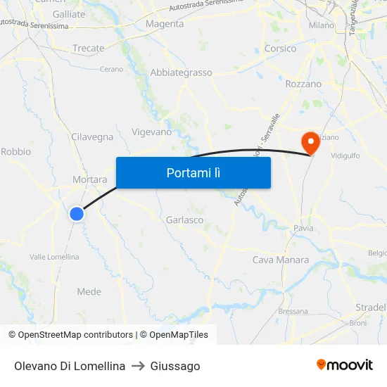 Olevano Di Lomellina to Giussago map