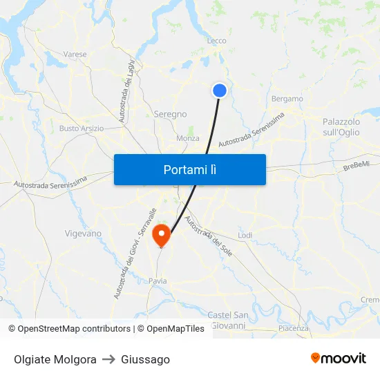 Olgiate Molgora to Giussago map