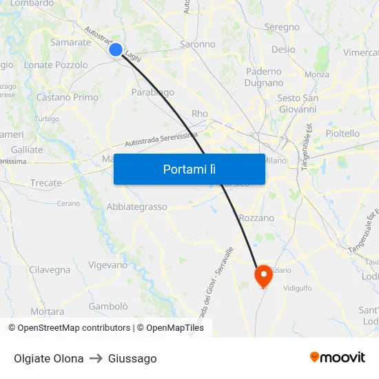 Olgiate Olona to Giussago map