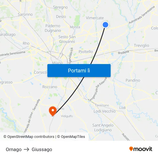 Ornago to Giussago map