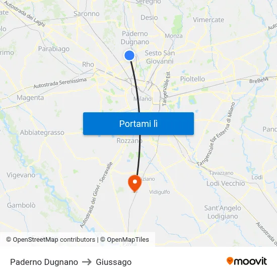 Paderno Dugnano to Giussago map