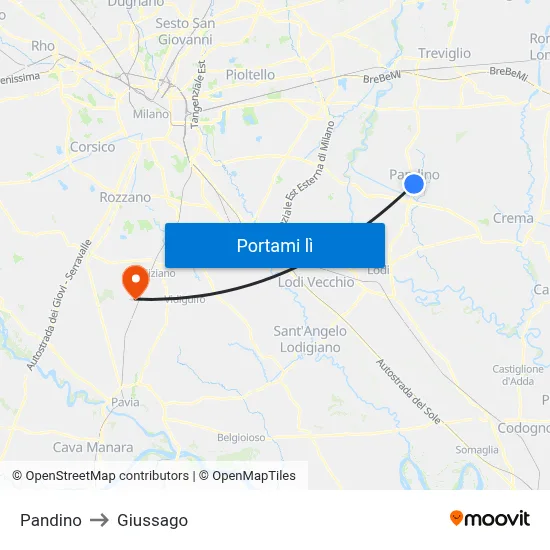 Pandino to Giussago map