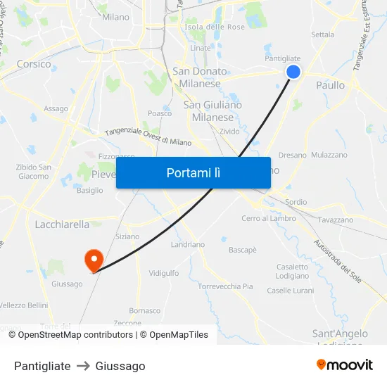 Pantigliate to Giussago map