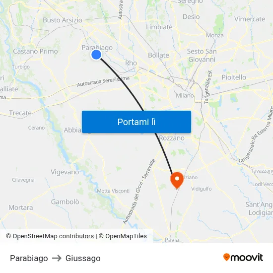 Parabiago to Giussago map