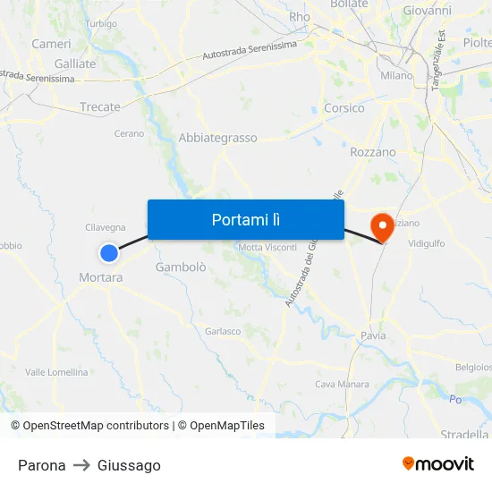Parona to Giussago map