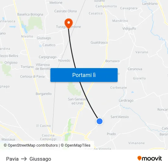 Pavia to Giussago map