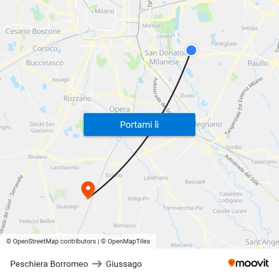 Peschiera Borromeo to Giussago map