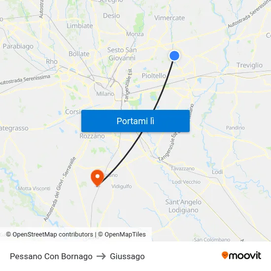 Pessano Con Bornago to Giussago map