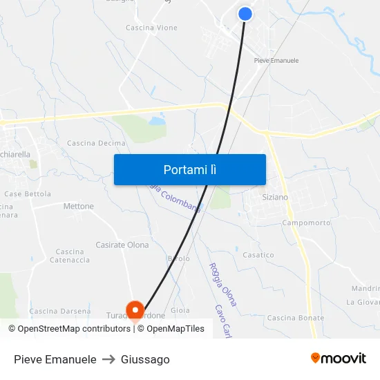 Pieve Emanuele to Giussago map