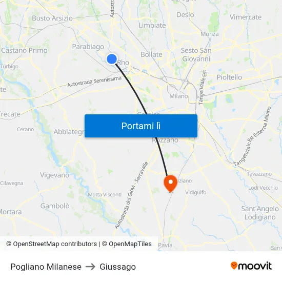 Pogliano Milanese to Giussago map