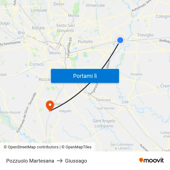 Pozzuolo Martesana to Giussago map