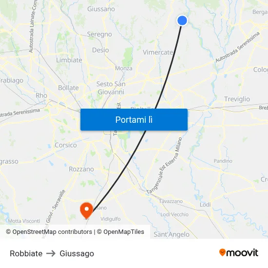 Robbiate to Giussago map