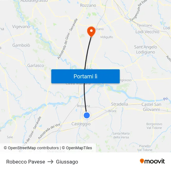 Robecco Pavese to Giussago map