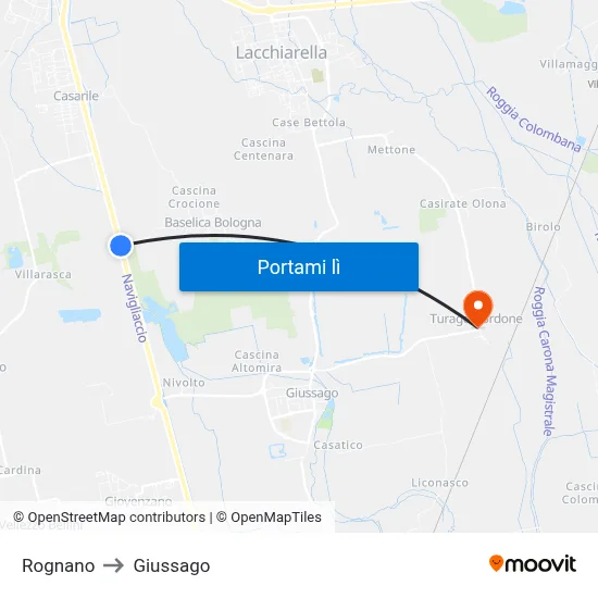 Rognano to Giussago map