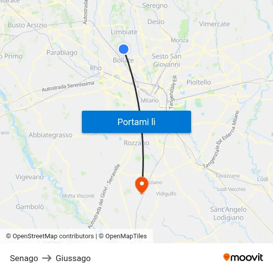 Senago to Giussago map