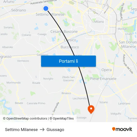 Settimo Milanese to Giussago map