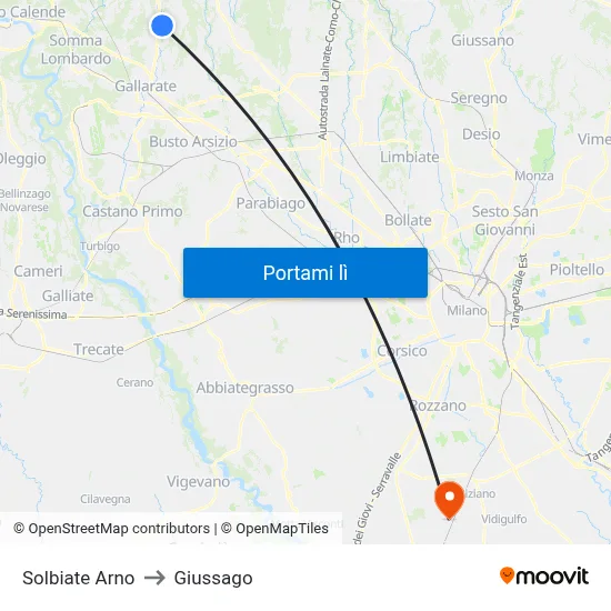 Solbiate Arno to Giussago map