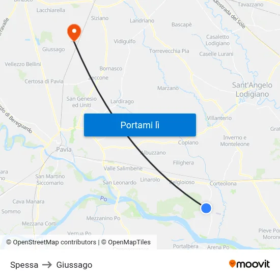 Spessa to Giussago map