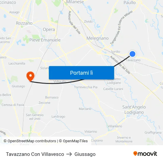 Tavazzano Con Villavesco to Giussago map