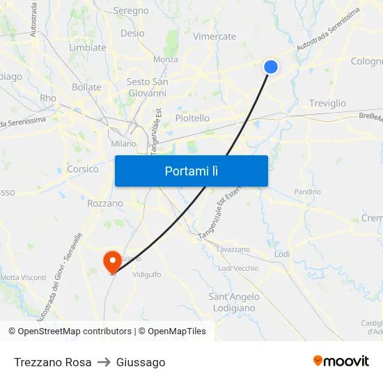 Trezzano Rosa to Giussago map