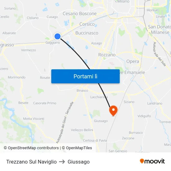 Trezzano Sul Naviglio to Giussago map