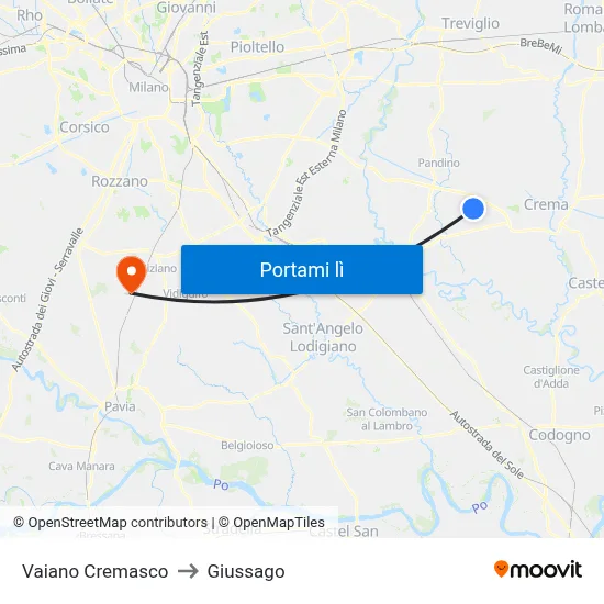 Vaiano Cremasco to Giussago map